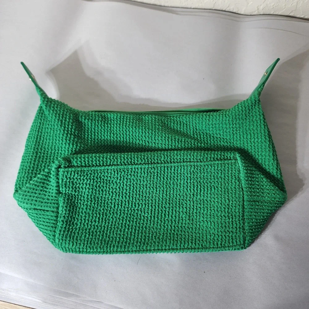 Kate Spade New York Green Textured Seersucker Convertible Hobo Handbag Pouch